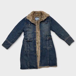 Charles Klein Vintage Denim Faux Fur Trench Coat